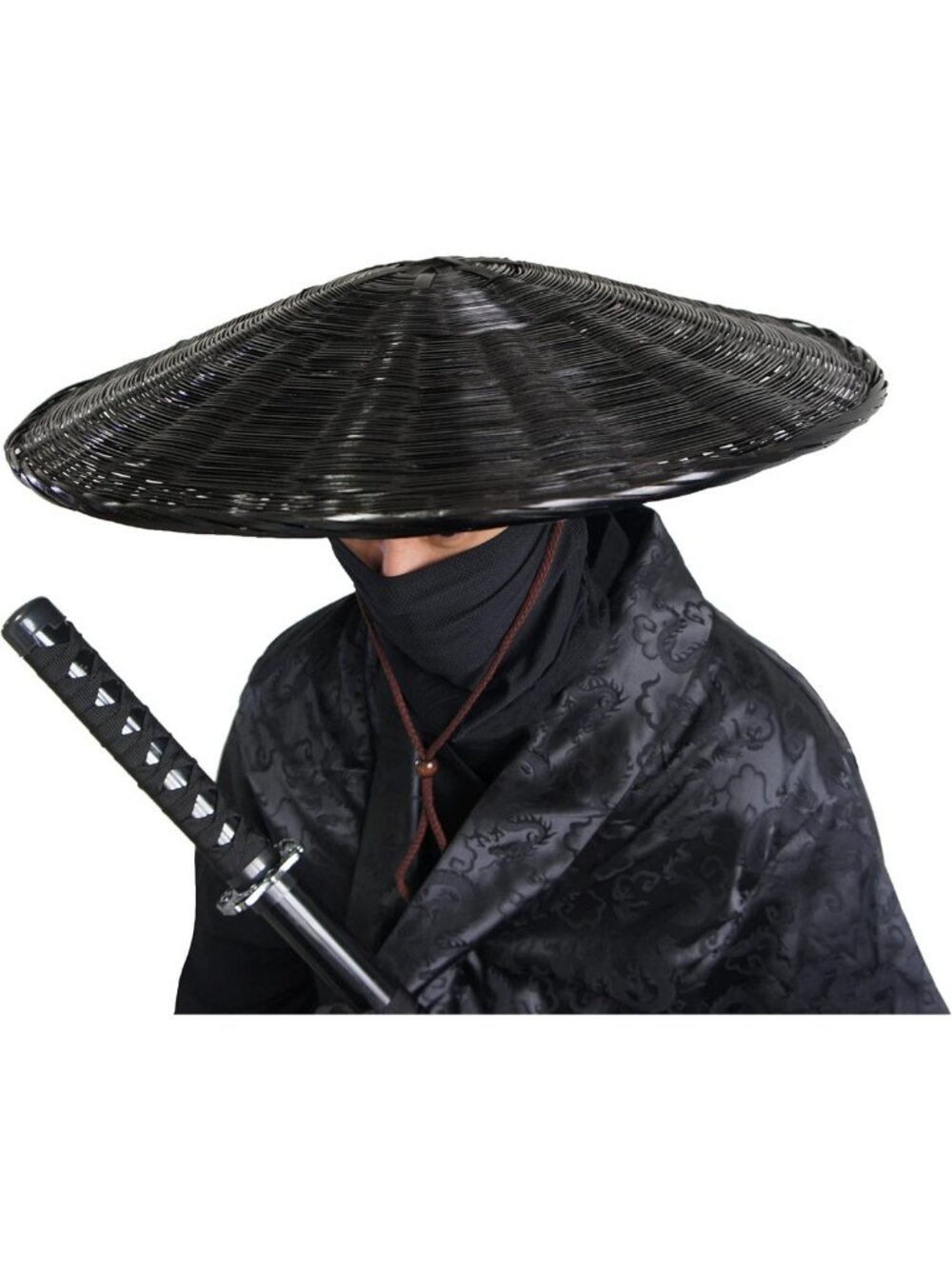 Samurai Swordsman Cosplay Bamboo Hat - Japanese Asian Style, 21" Diameter, 4